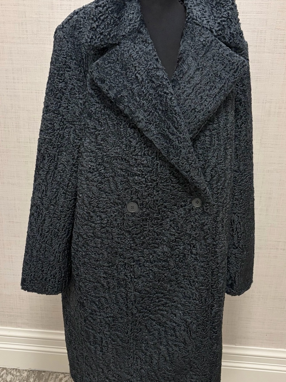 Women's grey green Faux lamb Double-Breasted Coat